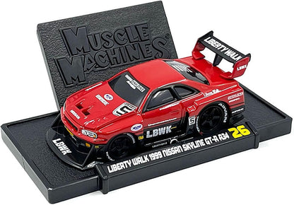 1999 Skyline GT-R (R34) #5 "Liberty Walk Red and Black 1/64 Diecast Model Car by Muscle Machines