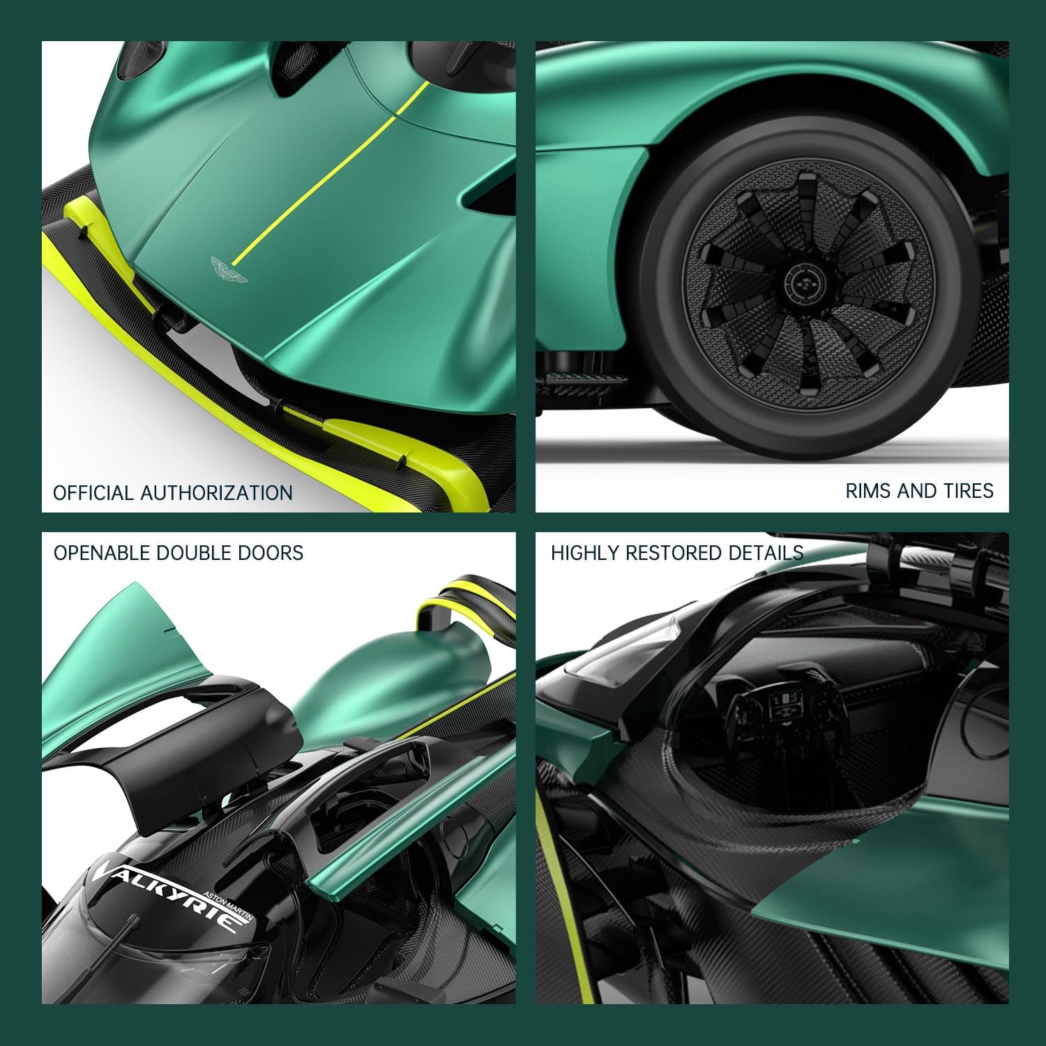 Close-up of Aston Martin Valkyrie AMR Pro RC car wheel and aerodynamic body details Cocoland Toys