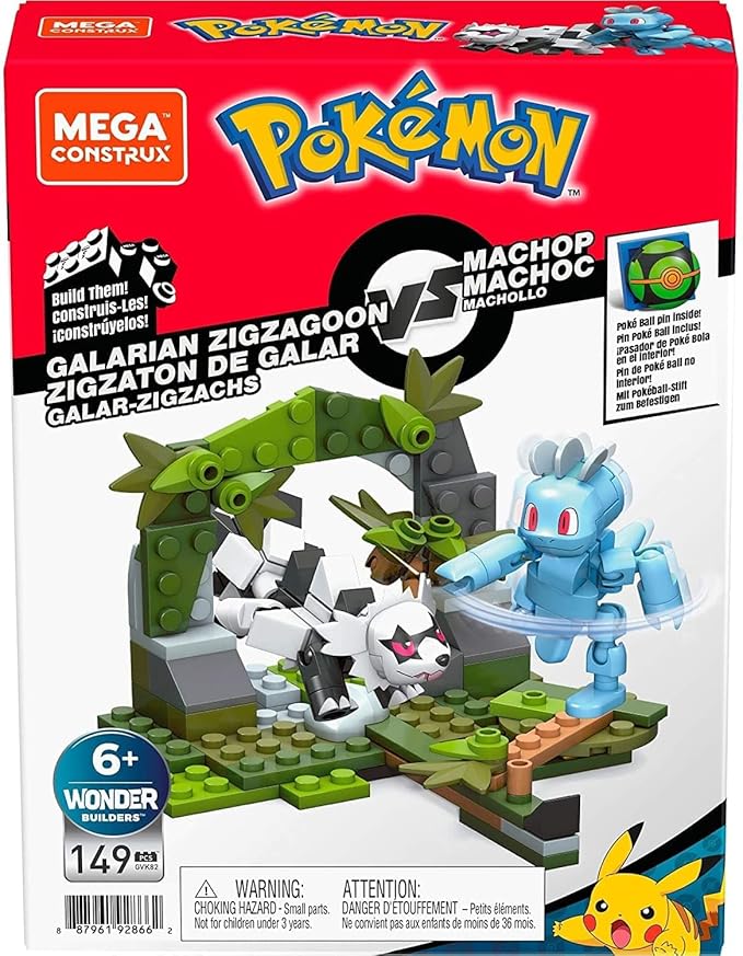 Mega Construx Pokemon Machop Vs. Galarian Zigzagoon Construction Set, Building Toys