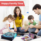 Cocoland Toys Family playing with trading cards on the floor, with a 'Happy Family Time' banner above.