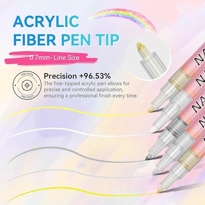 Nail Art Markers 0.7mm Nail Art Pens Set 12 Colors for DIY Painting Nails, Drawing