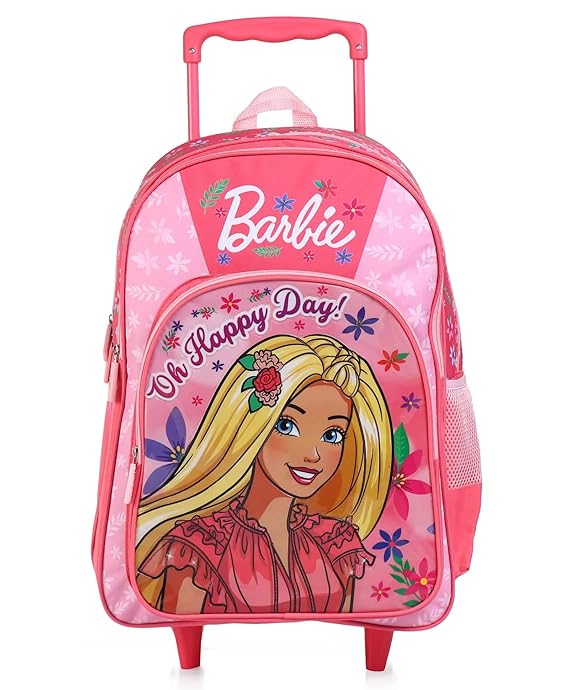 STRIDERS Barbie 16-Inch Trolley School Bag for Kids (6-12 Years) Durable Rolling Backpack for Girls Pink Cartoon School Bag