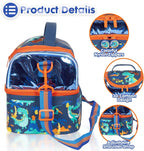 Multi Compartment Dual Slot Lunch Bag Double Insulated Tiffin Lunch Bag with Multi Zipper Pockets for School (Rooar Dino)