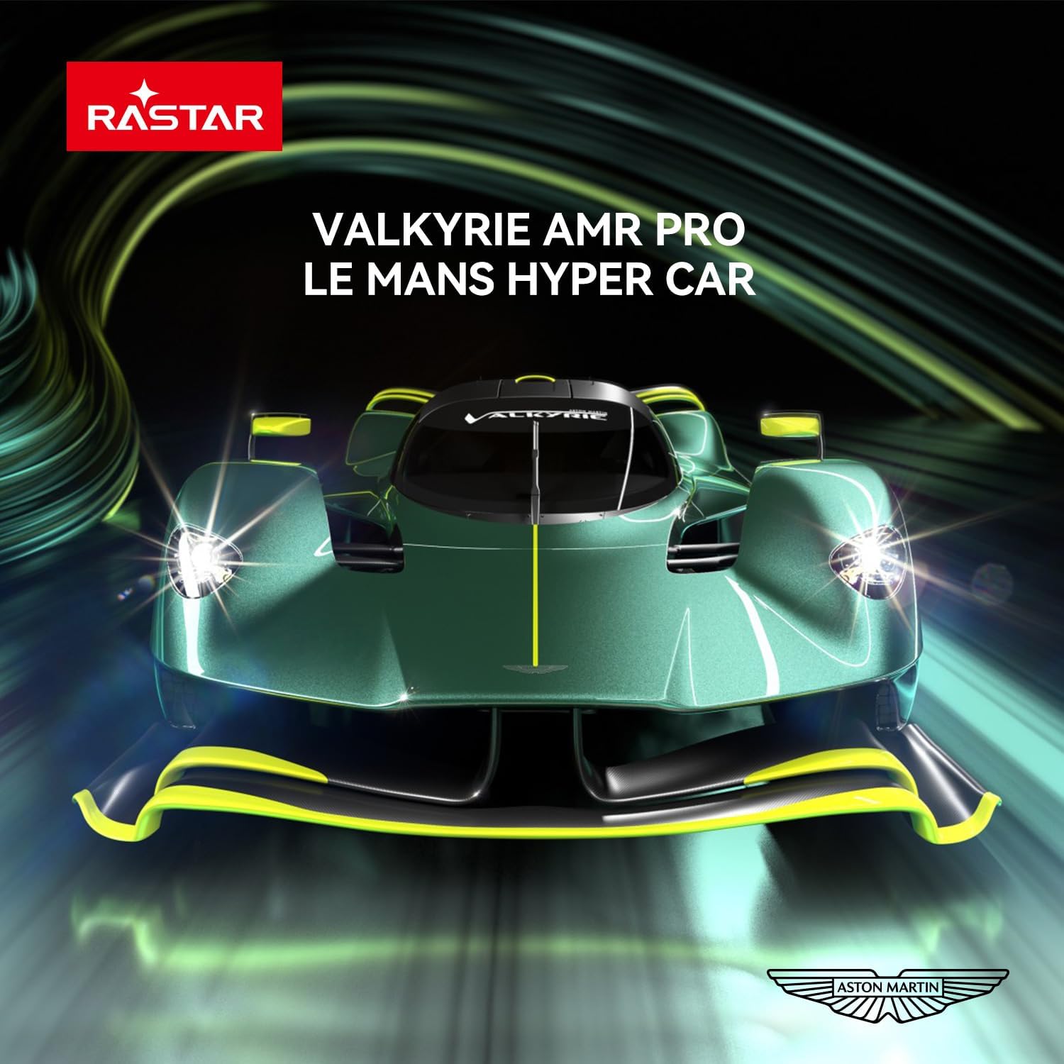 Metallic green Aston Martin Valkyrie AMR Pro RC car front three-quarter view Cocoland Toys