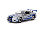Jada Toys Fast and Furious 1:32 Scale 2002 Nissan Skyline GTR R34-Silver Diecast Car