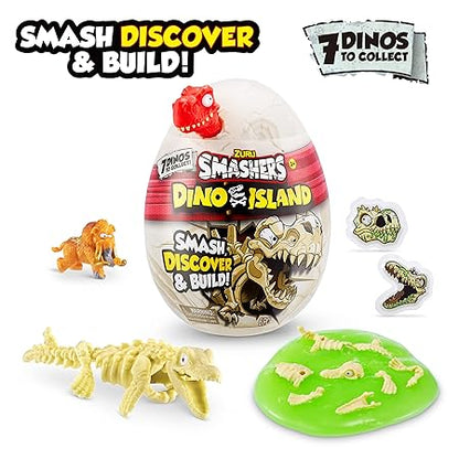 Smashers Dino Island Nano Egg by ZURU with 6 Hidden Surprises, Mini and Dinosaur Toy, Prehistoric Discovery Slime More,Color May Vary