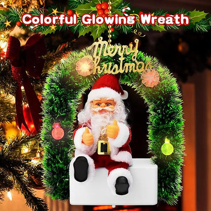 Electric Santa Claus Music Glowing Colorful, Hanging Christmas Music Christmas Wreath, Merry Christmas Santa Claus Tinsel Garland Door for Christmas