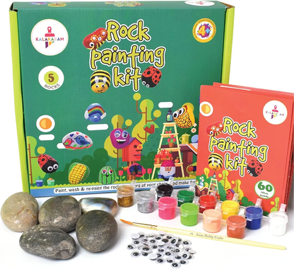Kalakaram DIY Rock Painting Kit, Comes with 5 Re-usable Rocks
