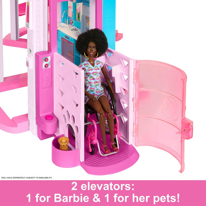 Barbie Dreamhouse, Pool Party Doll House with 75+ Pieces and 3-Story Slide, Pet Elevator and Puppy Play Areas