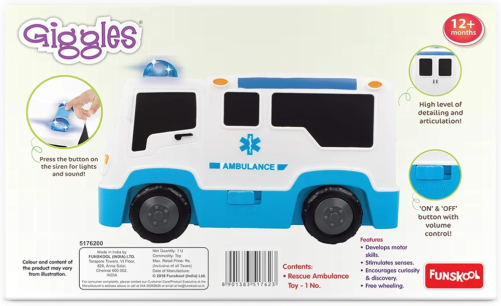 Giggles Funskool, Rescue Ambulance, Multicolour Vehicle