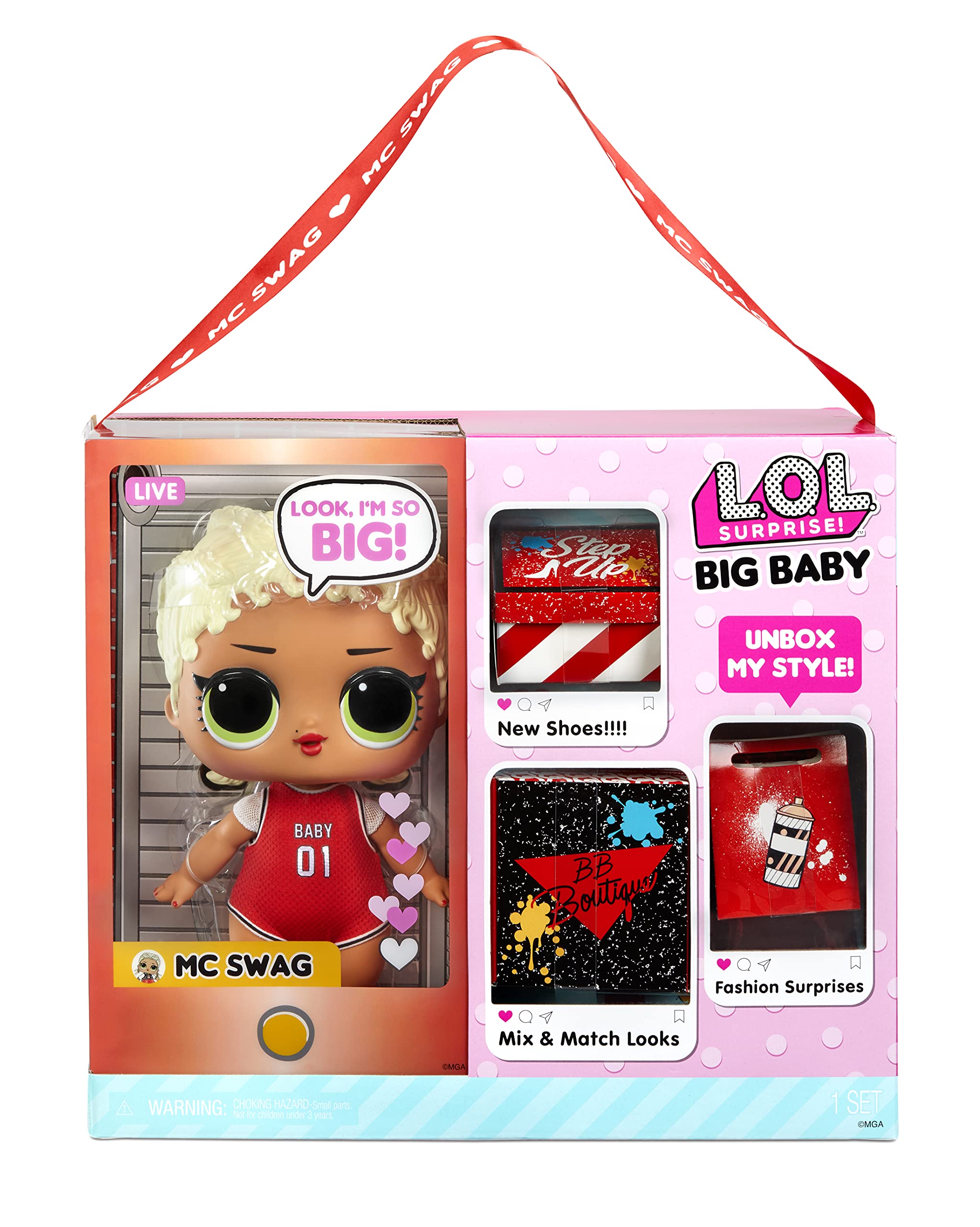 L.O.L. Surprise! Big Baby MC Swag - 11" Large ,Doll with Colorful, Mix & Match Fashion Accessories, Wear and Share Earrings, Collectible Gift for Kids, Toy for Girls Ages 4 5 6 7+ Years Old
