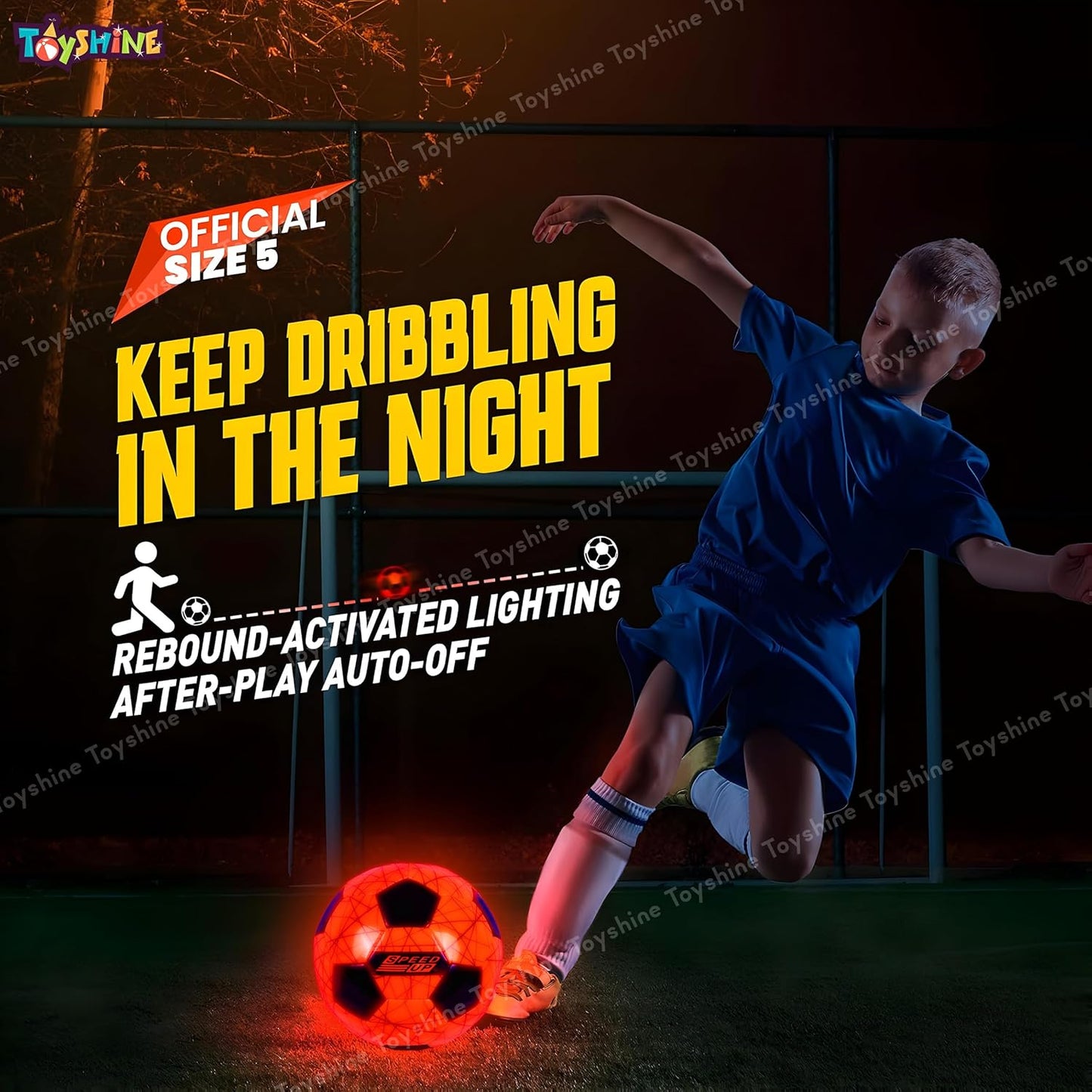 Speed Up LED Light Up Glow Football Night Sport Game Training Indoor/Outdoor Soccer Ball Educational Toy Ball Size 5, for Adult Kids Teenagers Boys Girls
