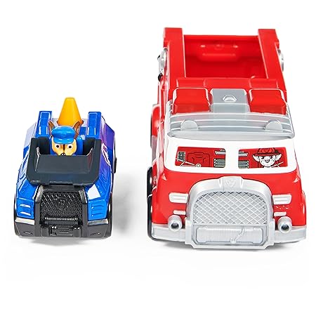 PAW PATROL True Metal Team Vehicles Set of 2 with Fire Truck and Chase in Police Car, Scale 1:55, Toy for Children from 3 Years