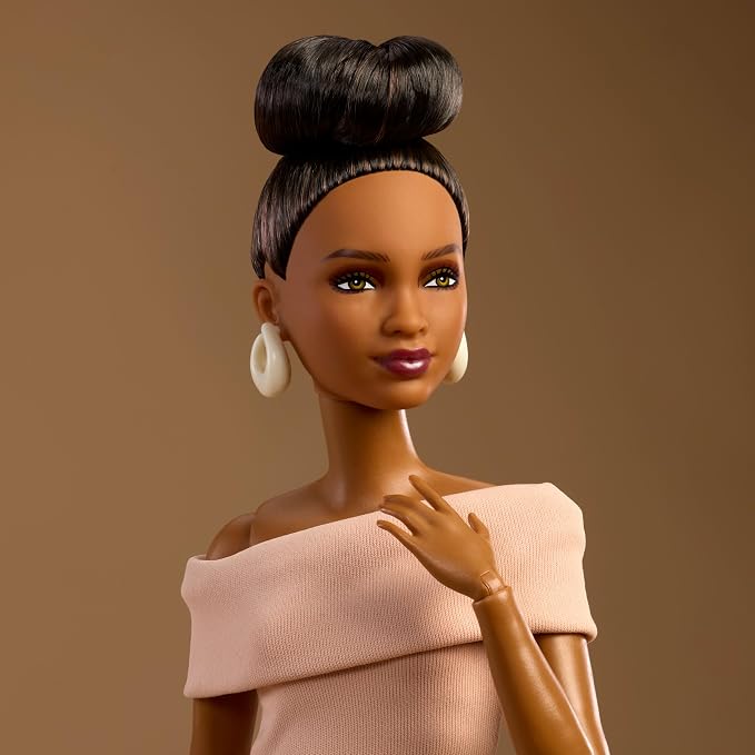 Barbie Basics Model Collector Fashion Doll 08 with Brunette Hair in Tan Dress & Strappy Heels