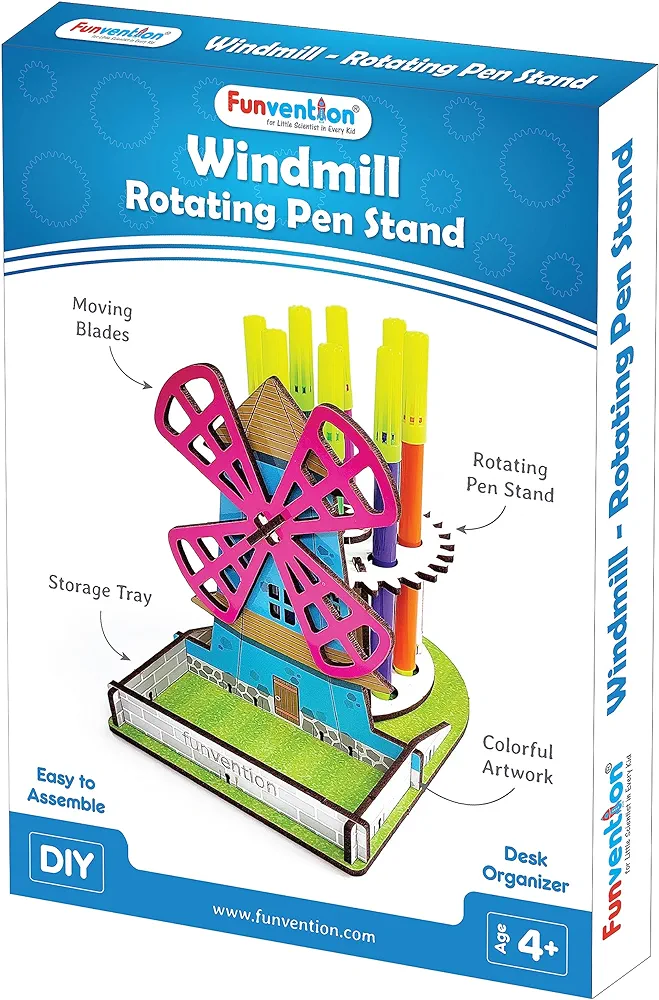 Funvention Windmill DIY Pen Stand Mechanical Model Desk Organizer