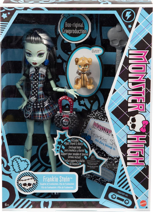 Monster High Frankie Stein Reproduction Doll Original Fashion & Shoes, with Pet, Doll Stand & Accessories