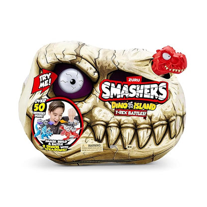 ZURU SMASHERS Dino Island T-Rex Battles (Red Version) By Zuru 50+ Surprises Boys Collectible Dinosaur T-Rex Triceratops Surprise Slime Sand Compounds Discovery