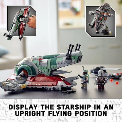 LEGO Star Wars Boba Fett Starship 75312 Building Toy - Mandalorian Model Set Featuring Iconic Starfighter with Rotating Wings and 2 Minifigures