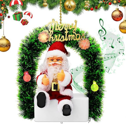 Electric Santa Claus Music Glowing Colorful, Hanging Christmas Music Christmas Wreath, Merry Christmas Santa Claus Tinsel Garland Door for Christmas