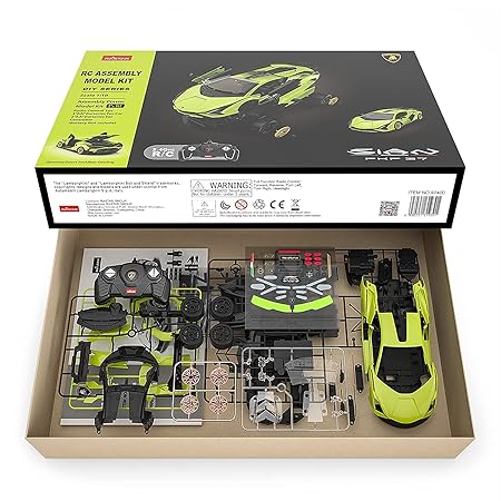 RASTAR RC Car Kits to Build, 1/18 Lamborghini Sian Supercar Assembly Building Kit with Remote Controller, 72PCs, STEM Kits for Kids and Adult, Ages 8+, Green