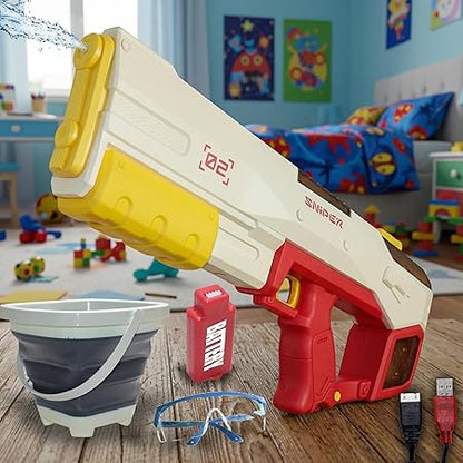 Holi Electric Pichkari Water Gun with Silicon Tub for Kids Dual Mode Automatic and Manual Operation Long-Range Shooting Leakproof Water Tank Rechargeable Water Gun for Boys and Girls