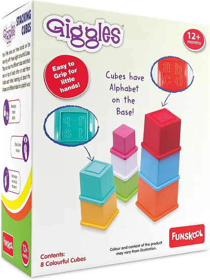 Giggles Funskool Plastic Stacking Multicolored Cubes,Blocks With Alphabet