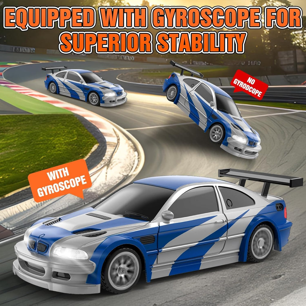 RC Drift Car, 1/43 Mini RC Drift Car with Gyroscope, 2.4GHz Full Proportional Remote Control Cars, 4WD High Speed Racing with Lights, Racing Tires, Model Cars Gift for Adults, Kids, Boys, Girls