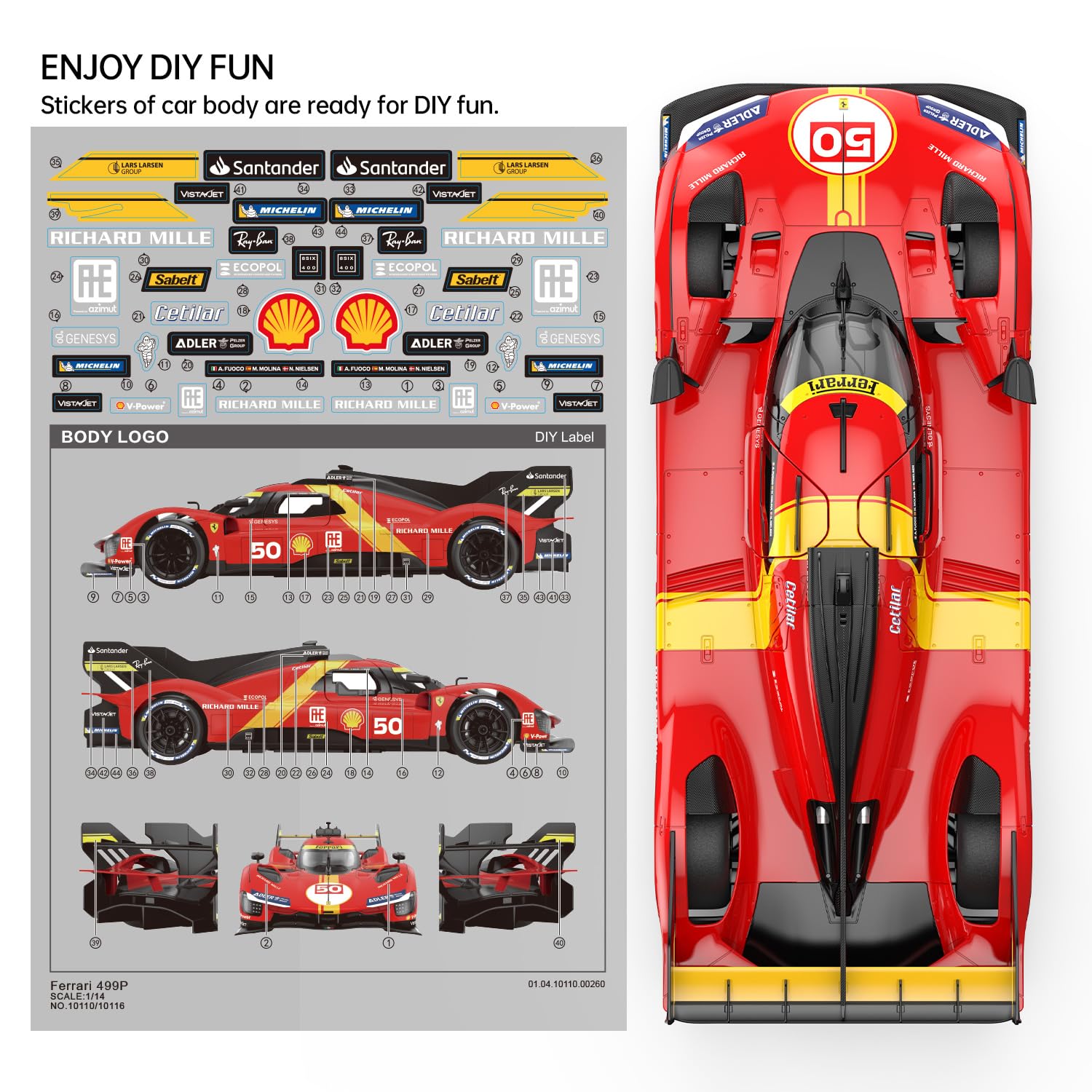 Ferrari 499P #50 RC car product specifications and dimensions Cocoland Toys