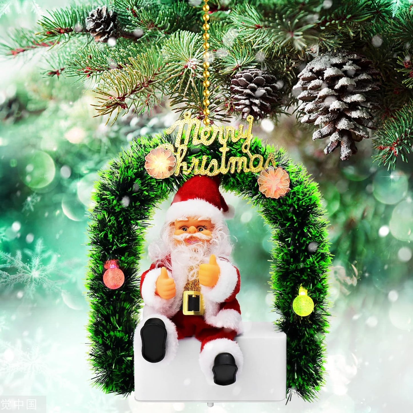 Electric Santa Claus Music Glowing Colorful, Hanging Christmas Music Christmas Wreath, Merry Christmas Santa Claus Tinsel Garland Door for Christmas