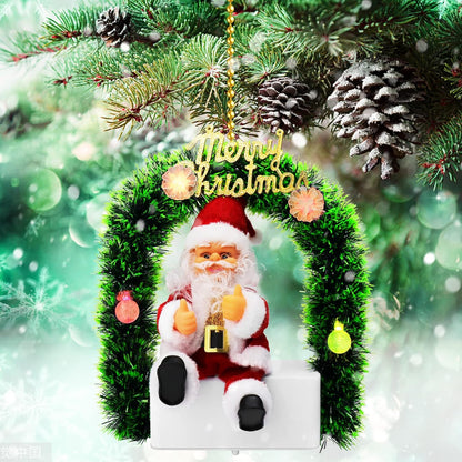 Electric Santa Claus Music Glowing Colorful, Hanging Christmas Music Christmas Wreath, Merry Christmas Santa Claus Tinsel Garland Door for Christmas