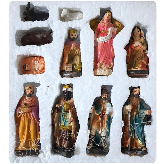 11 Piece Christmas Nativity Crib Set Decoration Baby Jesus-4 Inches (Medium Size), Christmas Crib Nativity Set, Crib Christmas