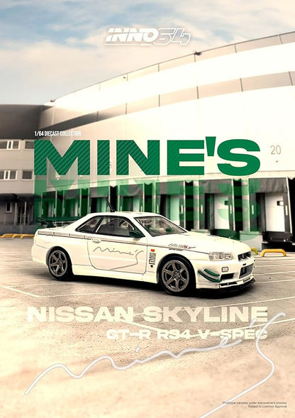 INNO64 Nissan Skyline GT-R R34 V-Spec N1 Tuned by Mine's 1:64 Scale Diecast Model Car with IN64-R34VS-MINES