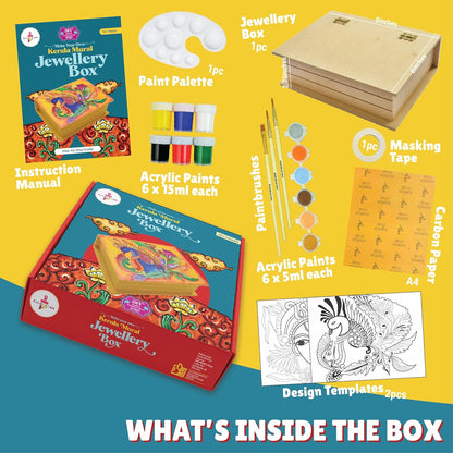 Kalakaram DIY Kerala Mural Jewellery Box Painting Kit for Kids - Customizable Indian Ethnic Art, Cultural Education with Bonus Written Material on Art Techniques & History