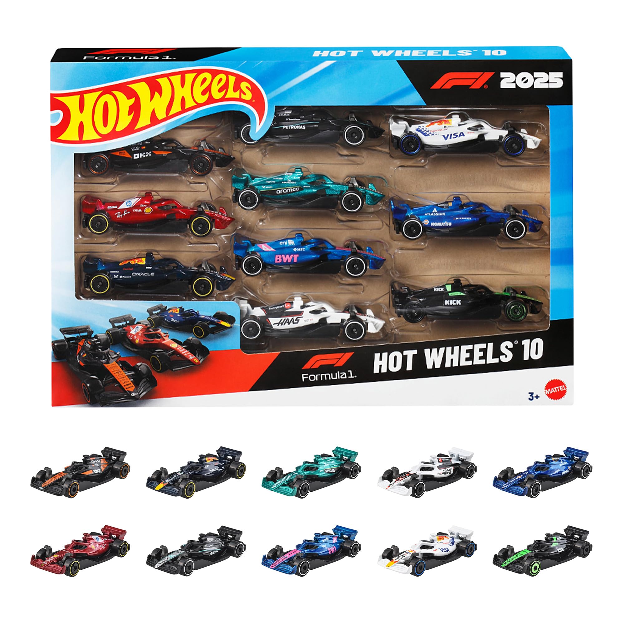Hot Wheels 2025 Formula 1 Racing Team 10-Pack 1:64 Scale