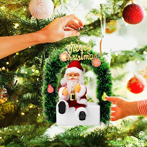 Electric Santa Claus Music Glowing Colorful, Hanging Christmas Music Christmas Wreath, Merry Christmas Santa Claus Tinsel Garland Door for Christmas