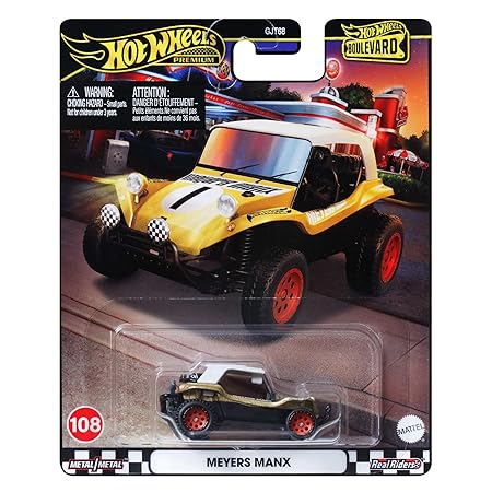 Cocoland Toyz Hot Wheels Premium Boulevard Meyers Manx die-cast dune buggy with collector packaging and Real Riders wheels