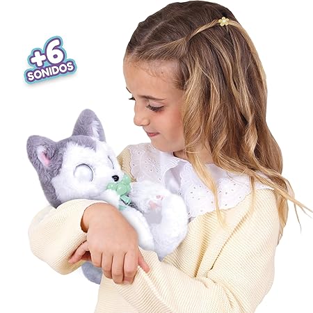 Baby Paws Siberian Husky Puppy Toy with Cute Swaddle Bag|Scan QR Code for More Interactive Roleplay,Pretend Play Toy|Make 5 Adorable Sounds Kids Toys for Ages 4+