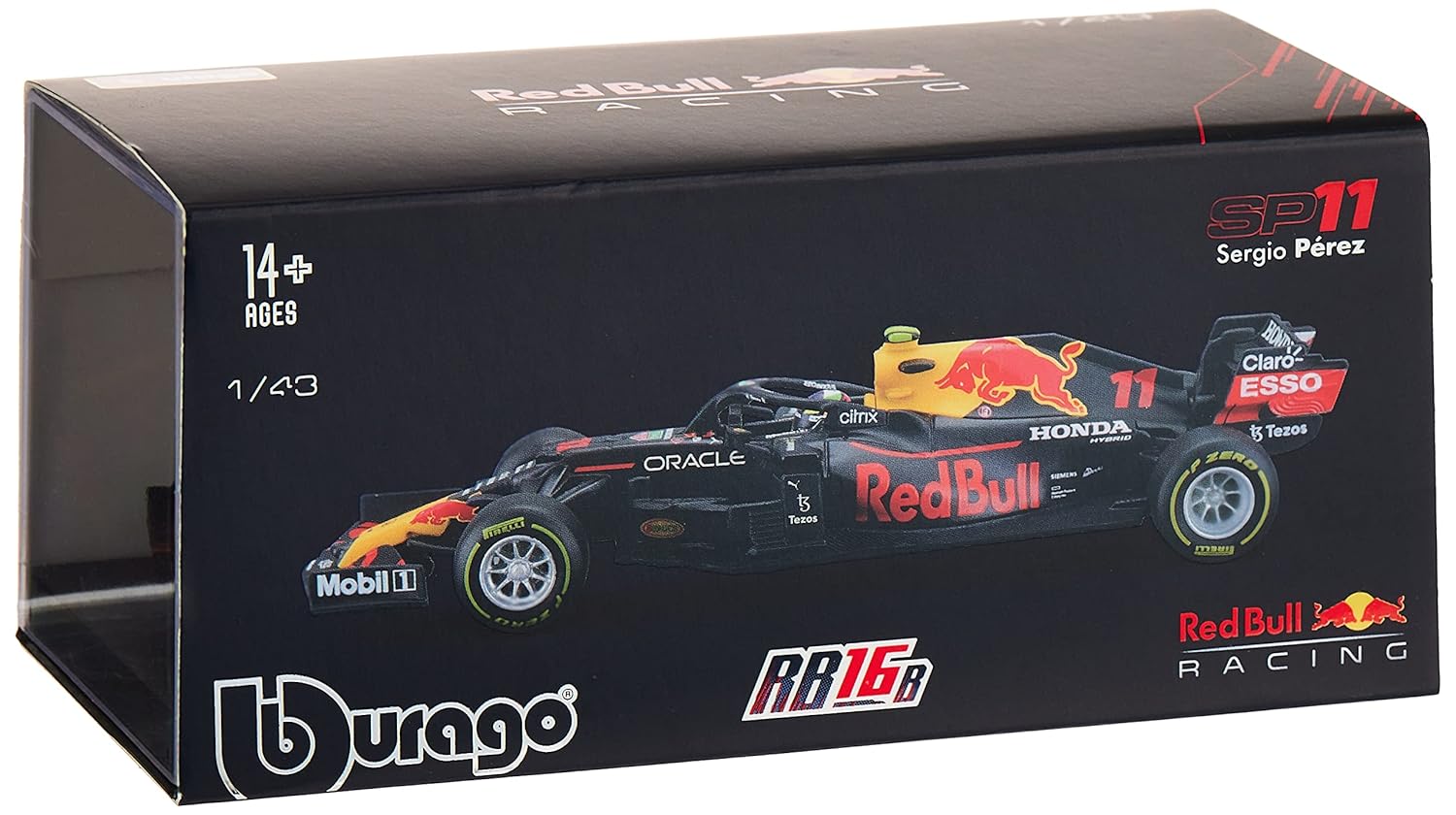 Bburago Red Bull RB16B Perez 1:43 F1 Model With Helmet Display Cocoland Toys