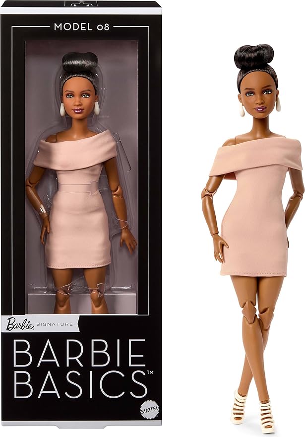 Barbie Basics Model Collector Fashion Doll 08 with Brunette Hair in Tan Dress & Strappy Heels