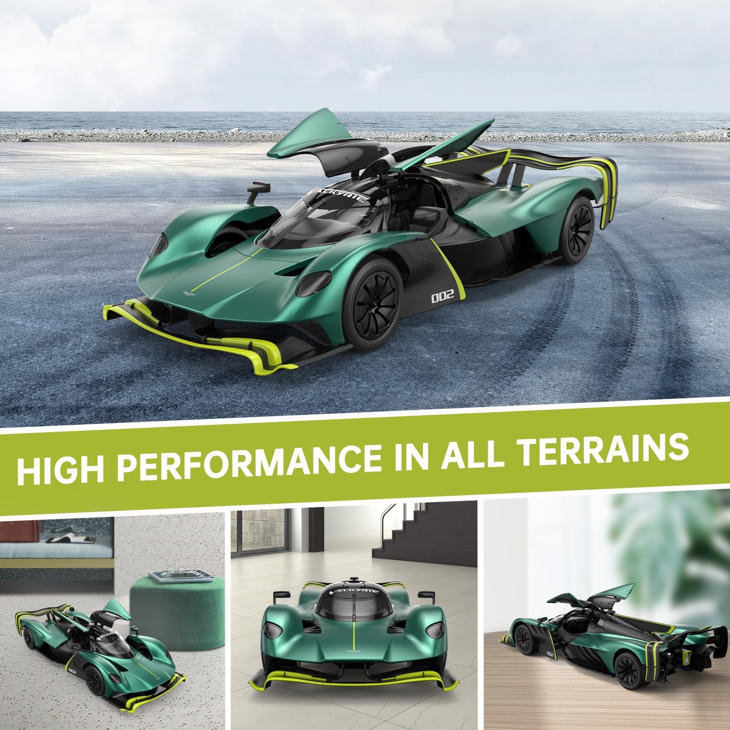 RASTAR RC Car 1/14 Scale Aston Martin Valkyrie AMR Pro Remote Control Car, Sparkling Green, Dual Speed, Working Lights, Manual Doors, Gull Wing Doors, Boys and Adults
