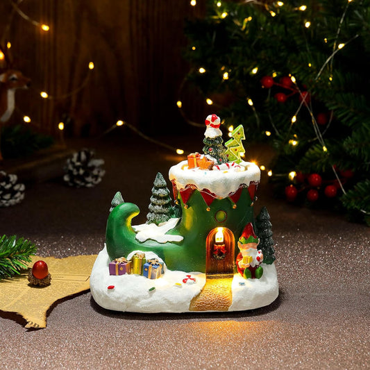 Christmas Village Figurines Musical House Luminous Music Xmas House Village Building Christmas Luminous Rotating Music Ornaments for Christmas Home