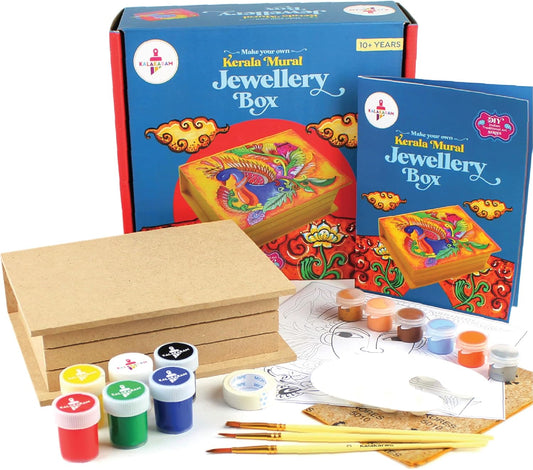 Kalakaram DIY Kerala Mural Jewellery Box Painting Kit for Kids - Customizable Indian Ethnic Art, Cultural Education with Bonus Written Material on Art Techniques & History