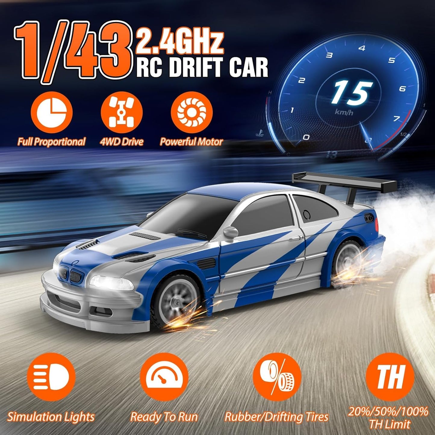 RC Drift Car, 1/43 Mini RC Drift Car with Gyroscope, 2.4GHz Full Proportional Remote Control Cars, 4WD High Speed Racing with Lights, Racing Tires, Model Cars Gift for Adults, Kids, Boys, Girls Visit the Everbigmai Store