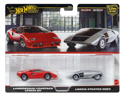 Hotwheels Premium Car Culture 2-Pack featuring the Lamborghini Countach LP5000 QV and the Lancia Stratos Zero