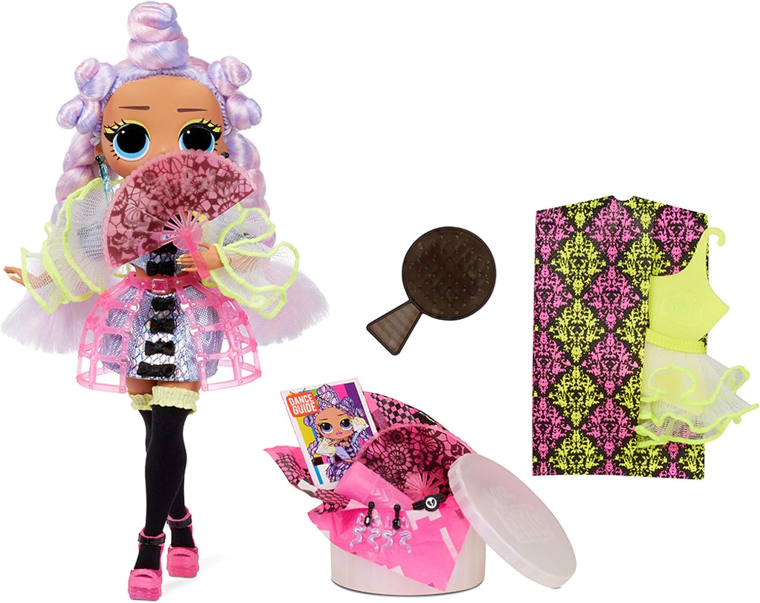 L.O.L. Surprise! OMG Dance Miss Royale Fashion Doll with 15 Surprises Including Magic Black Light, Shoes, Hair Brush, Doll Stand
