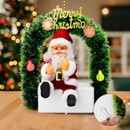 Electric Santa Claus Music Glowing Colorful, Hanging Christmas Music Christmas Wreath, Merry Christmas Santa Claus Tinsel Garland Door for Christmas