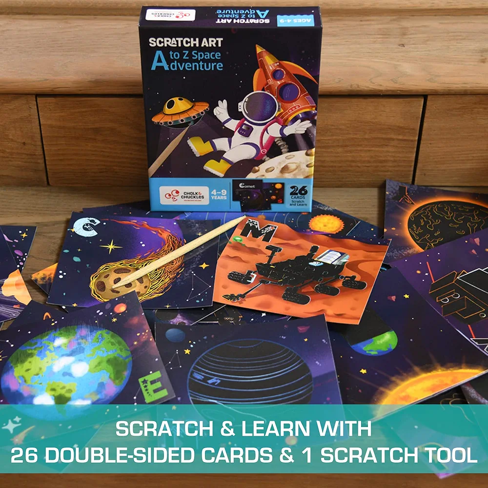 Chalk and Chuckles A to Z Space Adventure, Scratch Art Craft