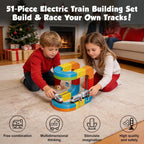 DIY Cube Track Magic Rail Train Set,Educational Building Track Toy for Kids Ages 3+(51 Pcs Block Set)