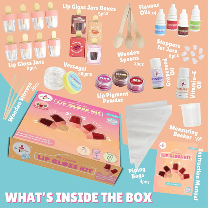 Kalakaram Lip Gloss DIY Kit - Make 8 Lip Gloss with nourishing Vitamin E Oil