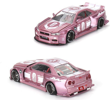 Nissan Skyline GT-R (R34) Kaido Racing Factory V1 Pink 1/64 Diecast Model Car Kaido House KHMG128